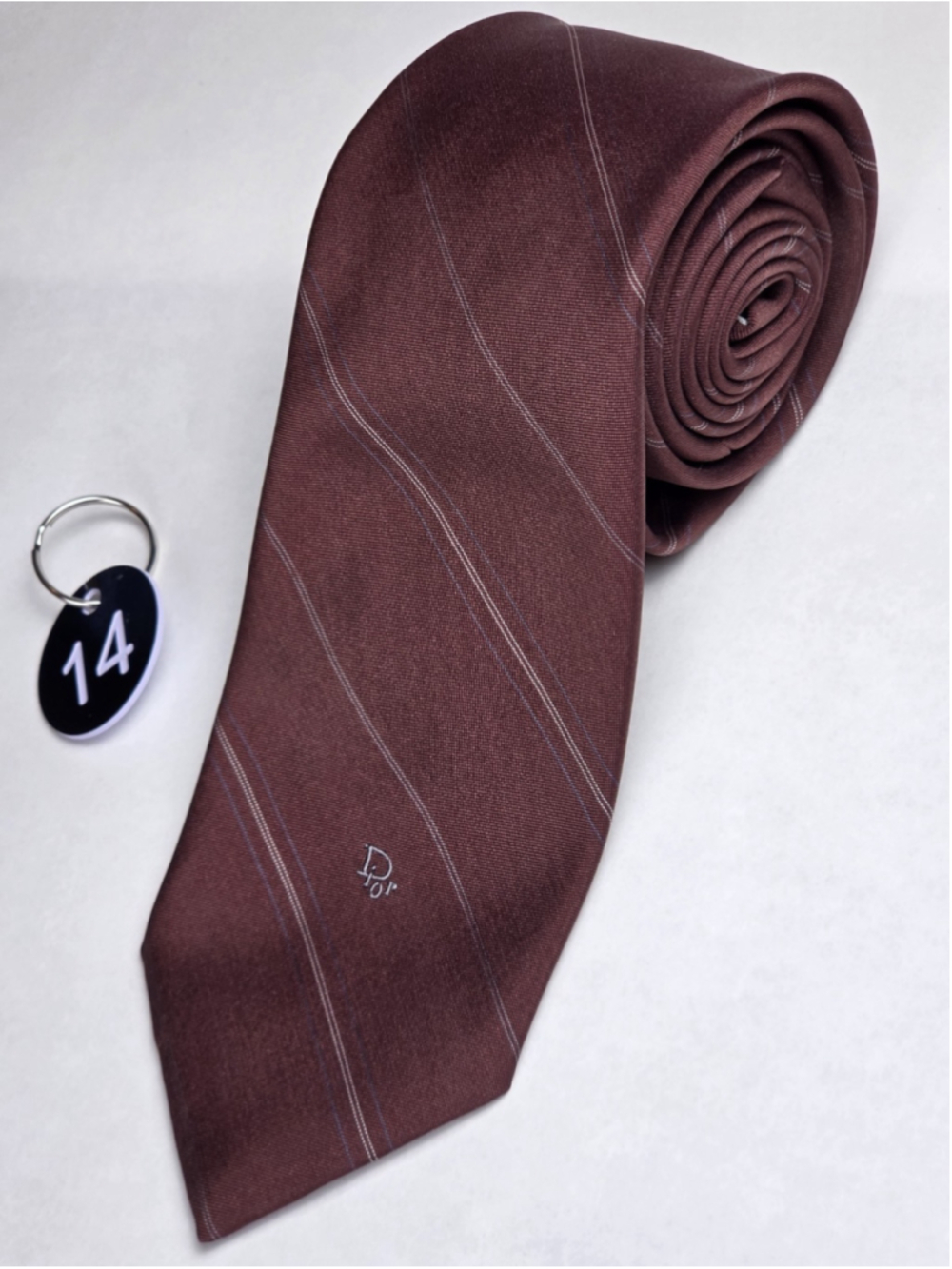 Christian Dior Fabric Woven Italy Teal Striped Monogram Men’s Tie 55.5x3 #13